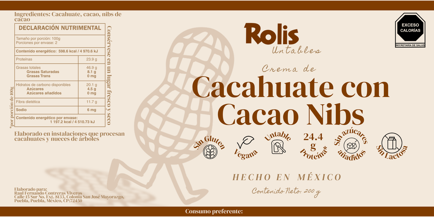 Crema de Cacahuate con Cacao Nibs